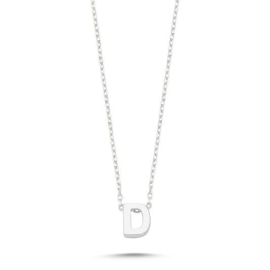 Sterling Silver Rhodium Plated "D" Pendant Necklace