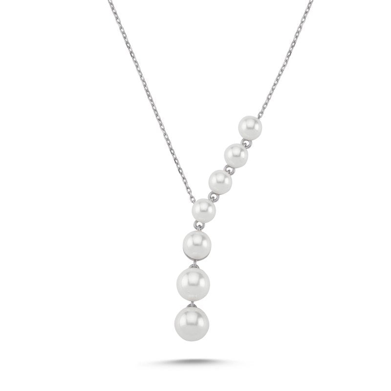 Sterling Silver Rhodium Plated Pearl Imitation Necklace