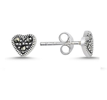 Sterling Silver Pyrite Heart Studs