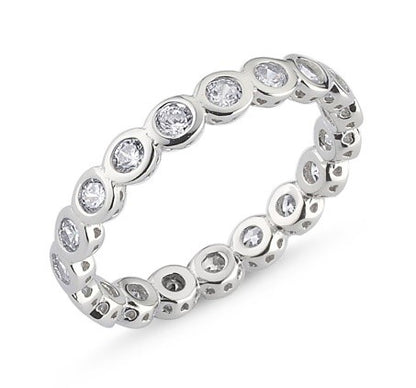 Silver Rhodium Plated 3 mm CZ Band Ring