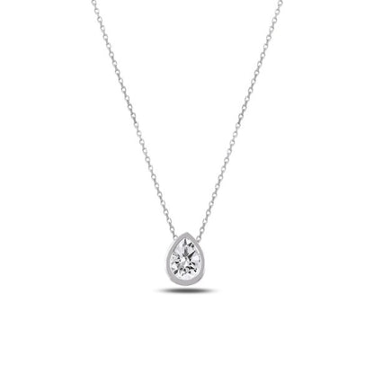 Sterling Silver Rhodium Plated CZ Teardrop Necklace