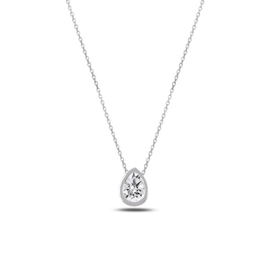 Sterling Silver Rhodium Plated CZ Teardrop Necklace