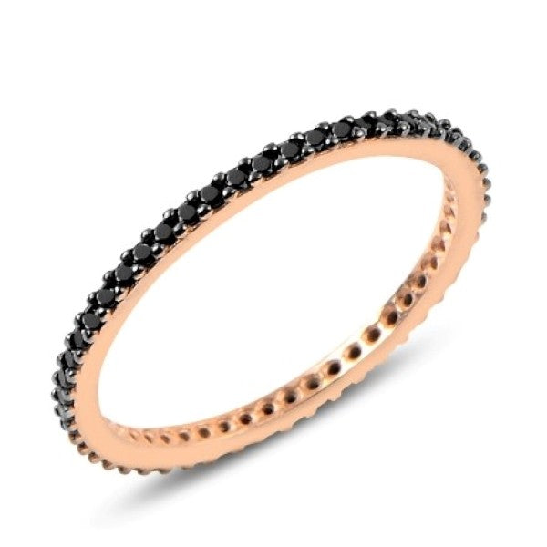 Silver Rose Gold Plated 1 mm CZ Band Ring