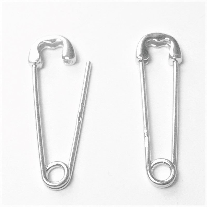 Sterling Silver Rhodium Plated Safety Pin Earrings