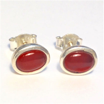 Sterling Silver Oval Carnelian Studs