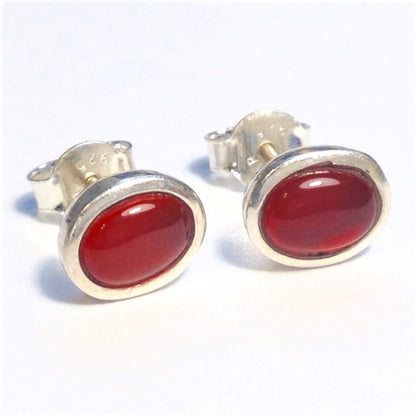 Sterling Silver Oval Carnelian Studs