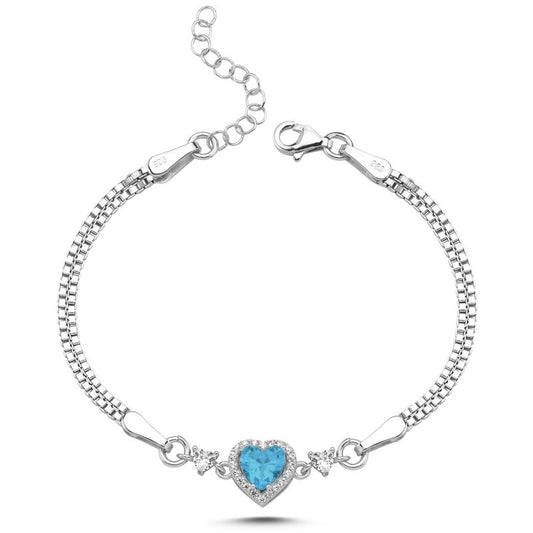 Sterling Silver Rhodium Plated CZ Heart Bracelet