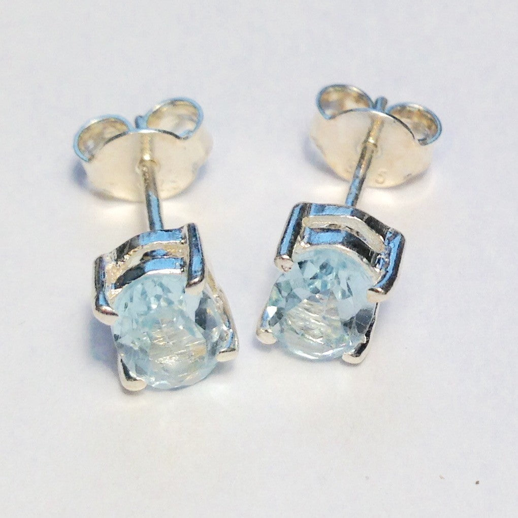 Sterling Silver Oval Blue Topaz Studs