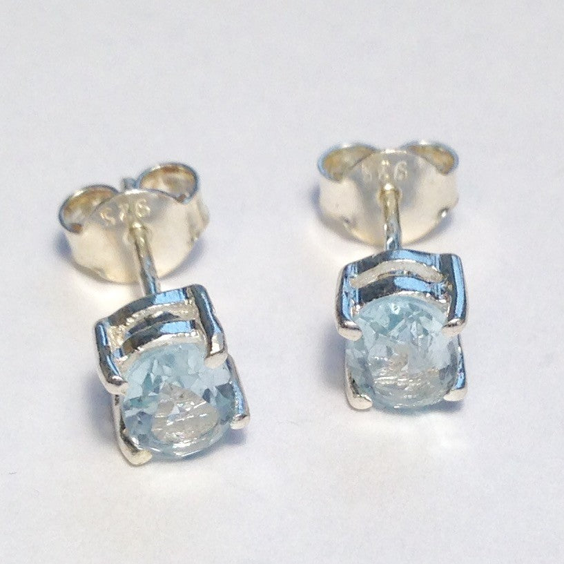 Sterling Silver Oval Blue Topaz Studs