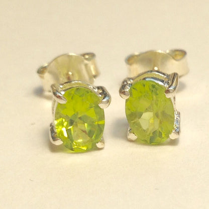 Sterling Silver Oval Peridot Studs