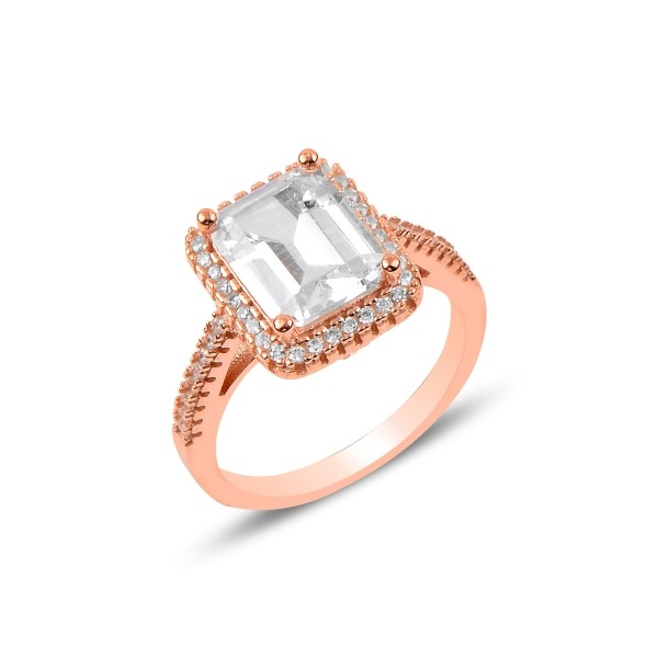 Sterling Silver Rose Gold Plated CZ Crystal Ring