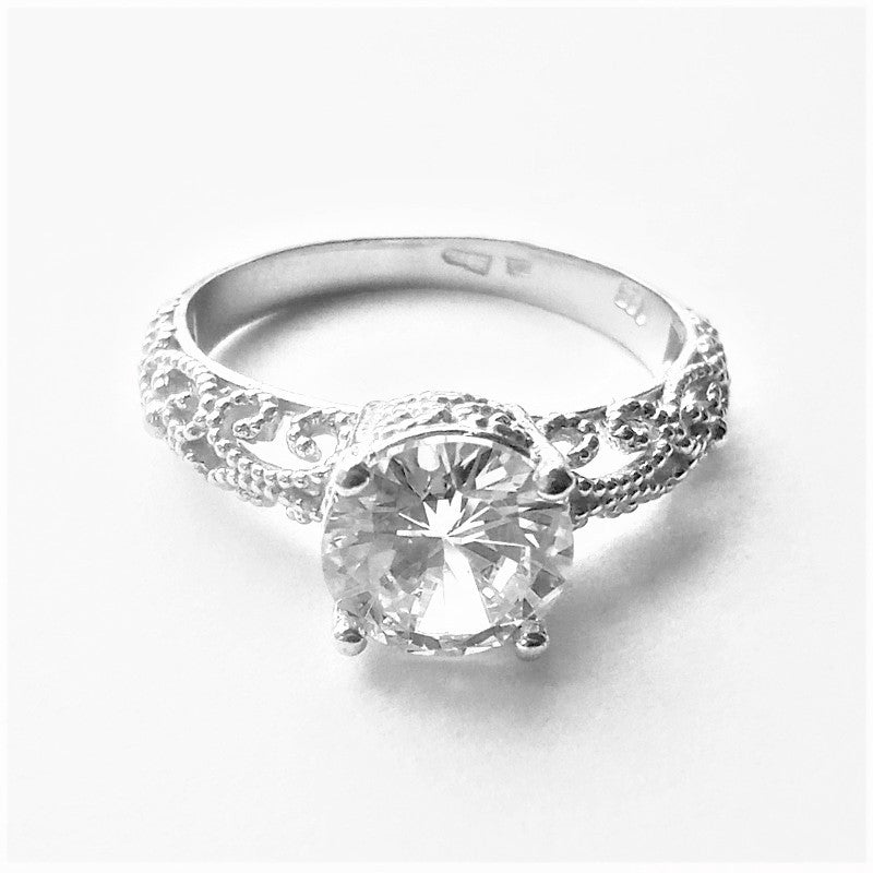 Silver Rhodium Plated Openwork CZ Crystal Ring