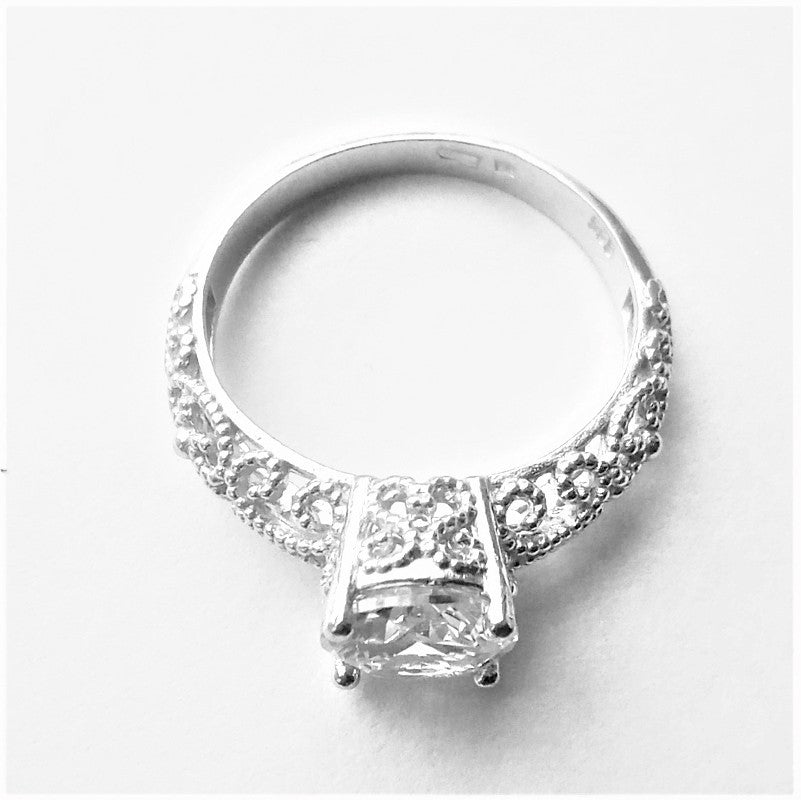 Silver Rhodium Plated Openwork CZ Crystal Ring