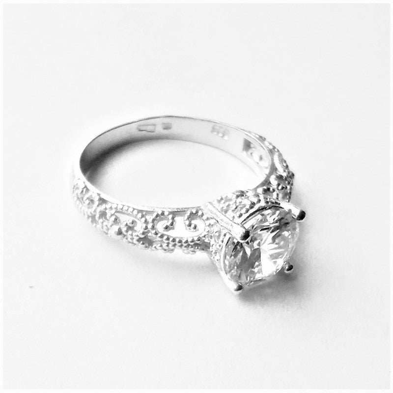 Silver Rhodium Plated Openwork CZ Crystal Ring