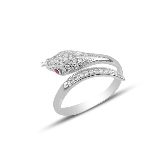 Sterling Silver Rhodium Plated CZ Snake Ring