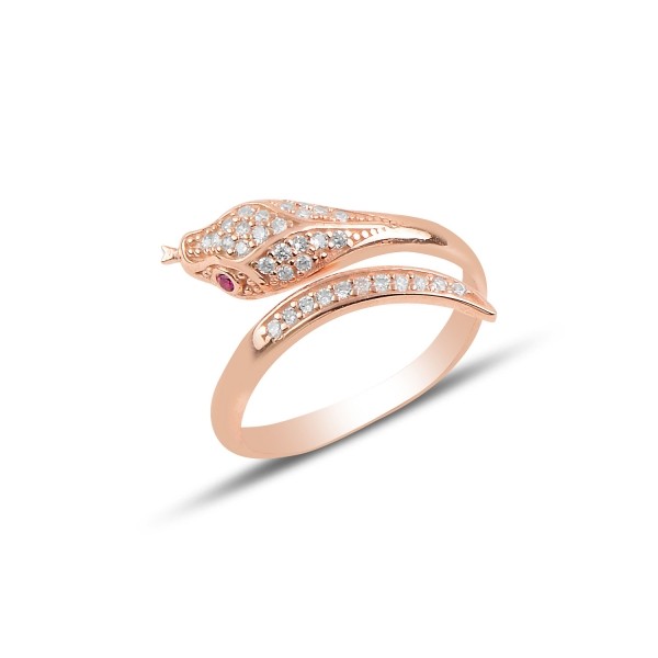 Sterling Silver Rose Gold Plated CZ Snake Ring