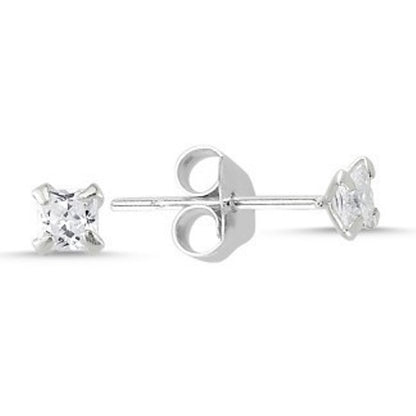 Sterling Silver 3 - 8 mm Square CZ Crystal Studs