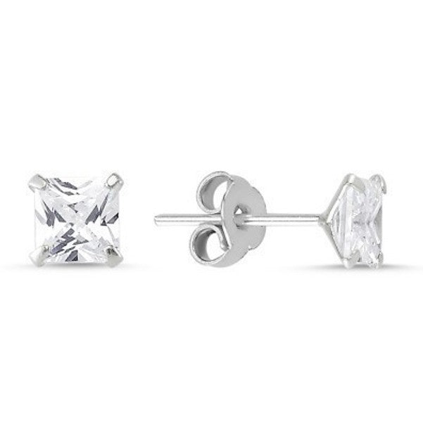 Sterling Silver 3 - 8 mm Square CZ Crystal Studs