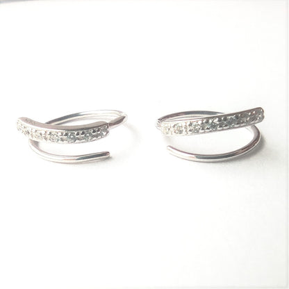 Sterling Silver Rhodium Plated CZ Hoops