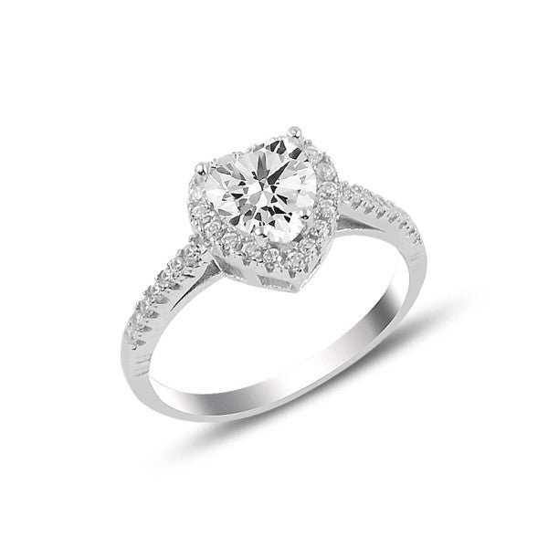 Sterling Silver Rhodium Plated CZ Heart Ring