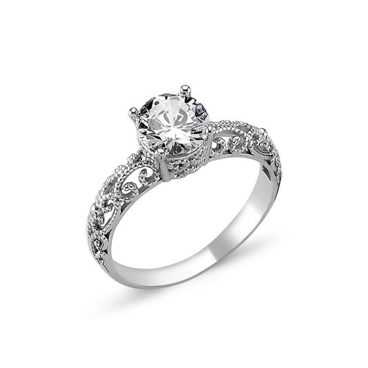 Silver Rhodium Plated Openwork CZ Crystal Ring