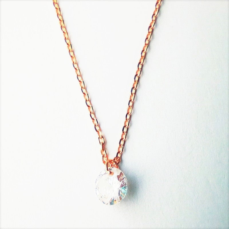 Sterling Silver Rose Gold Plated CZ Crystal Necklace