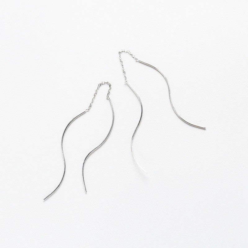 Sterling Silver Rhodium Plated Chain Drop Earrings