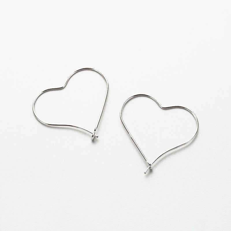 Sterling Silver Rhodium Plated Heart Hoops