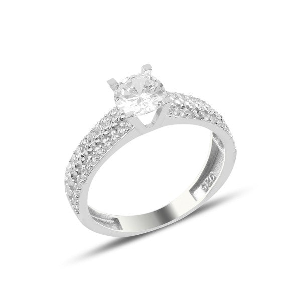 Sterling Silver Rhodium Plated Double CZ Band Ring