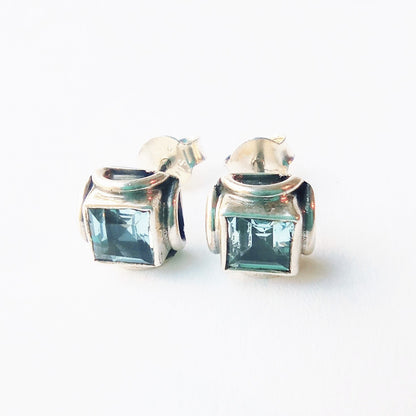 Sterling Silver Square Blue Topaz Studs