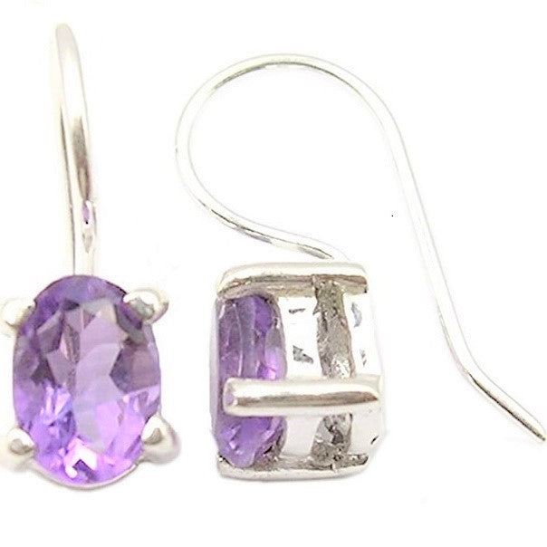 Sterling Silver Oval Amethyst Drop Earrings