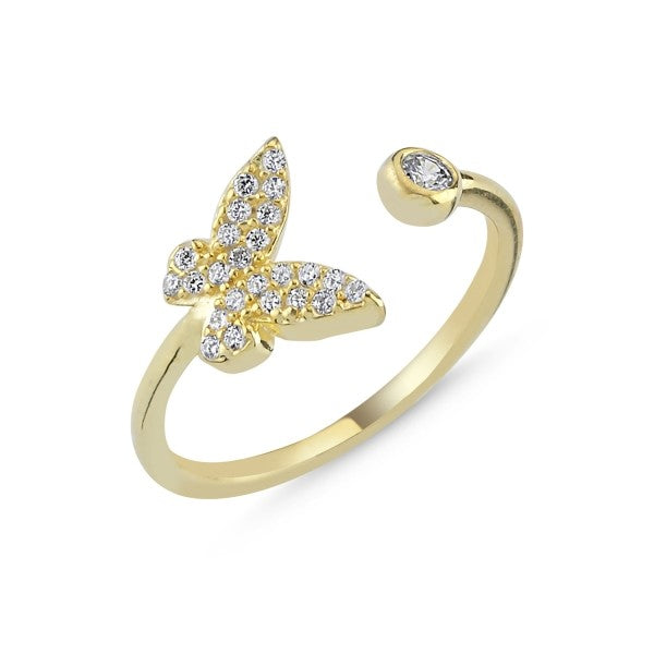 Sterling Silver Gold Plated CZ Butterfly Ring