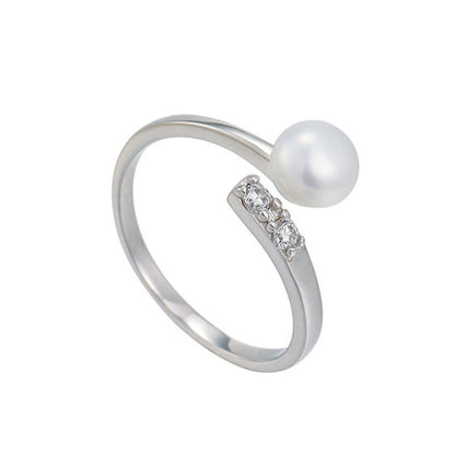 Sterling Silver Rhodium Plated Pearl Ring