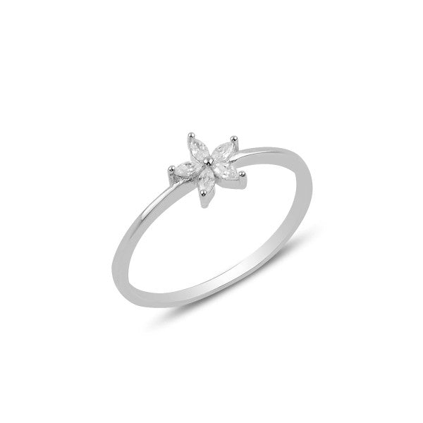 Sterling Silver Rhodium Plated CZ Flower Ring