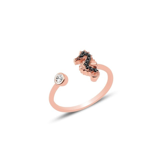 Sterling Silver Rose Gold Plated CZ Seahorse Ring