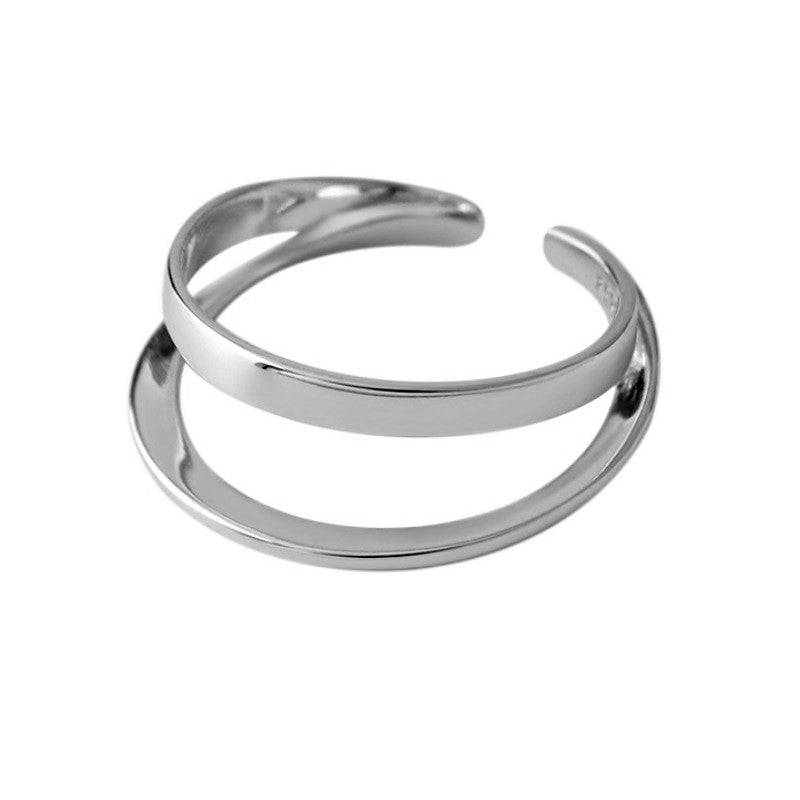 Sterling Silver Rhodium Plated Double Ring