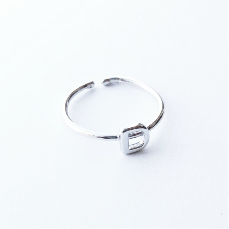 Sterling Silver Rhodium Plated Letter Ring