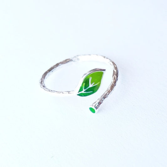 Sterling Silver Enamel Leaf Ring