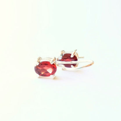 Sterling Silver Oval Garnet Drop Earrings