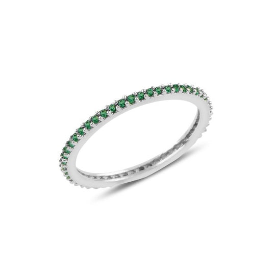 Sterling Silver Rhodium Plated 1 mm CZ Band Ring