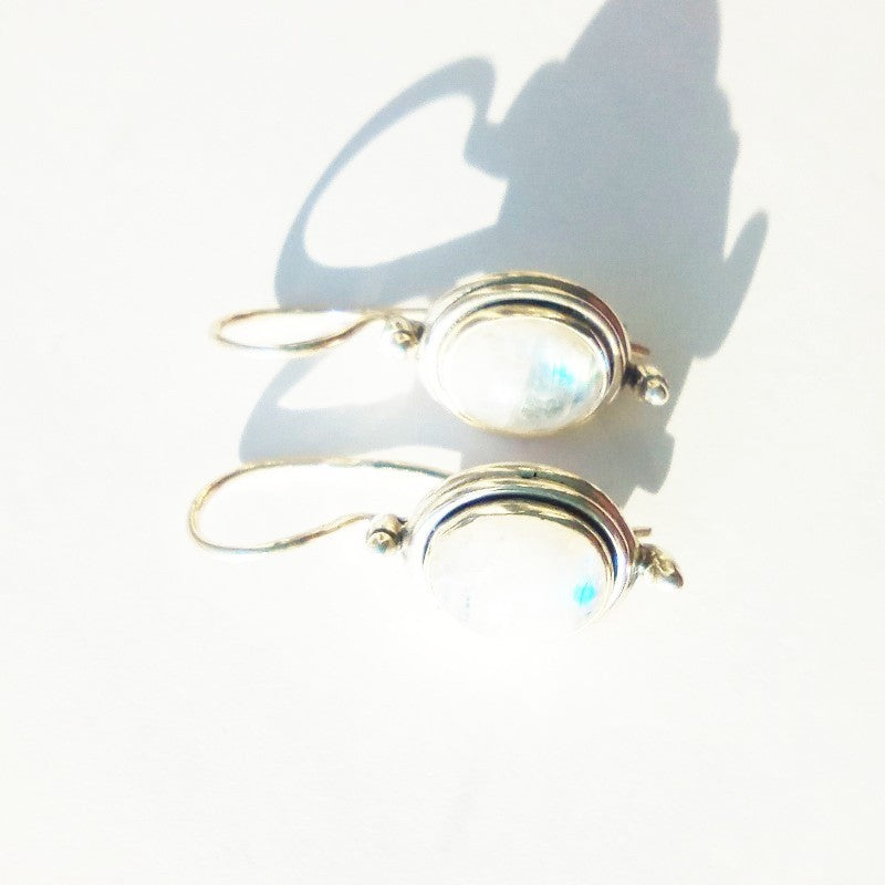 Sterling Silver Oval Moonstone Drop Earrings