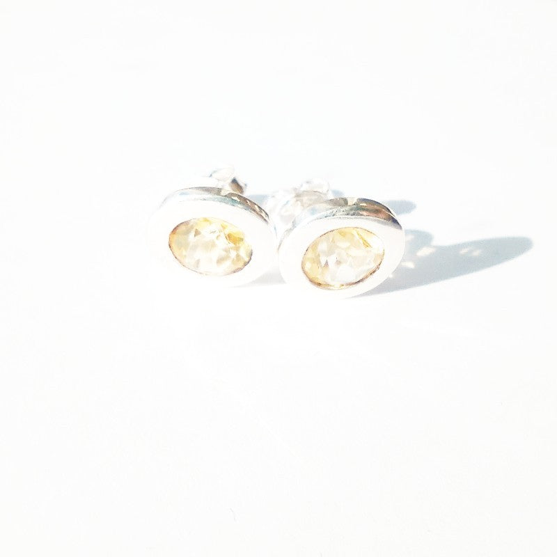 Sterling Silver Round Citrine Studs