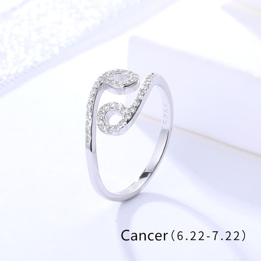 Sterling Silver Rhodium Plated CZ Zodiac Sign Ring