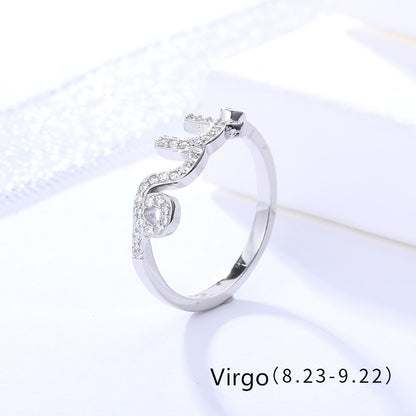 Sterling Silver Rhodium Plated CZ Zodiac Sign Ring