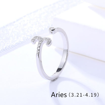 Sterling Silver Rhodium Plated CZ Zodiac Sign Ring