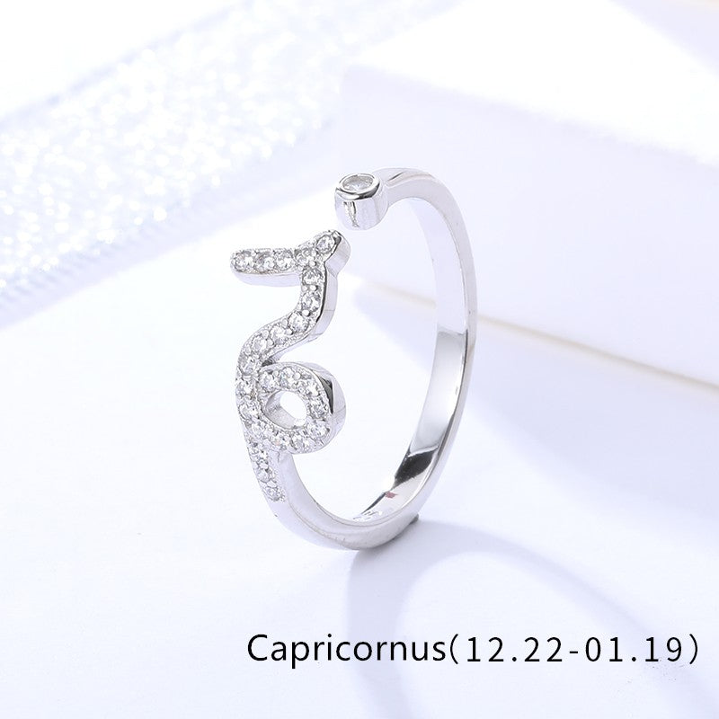 Sterling Silver Rhodium Plated CZ Zodiac Sign Ring