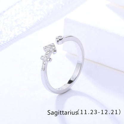 Sterling Silver Rhodium Plated CZ Zodiac Sign Ring