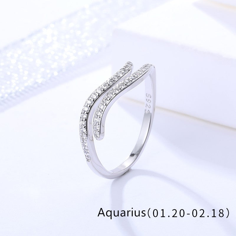 Sterling Silver Rhodium Plated CZ Zodiac Sign Ring