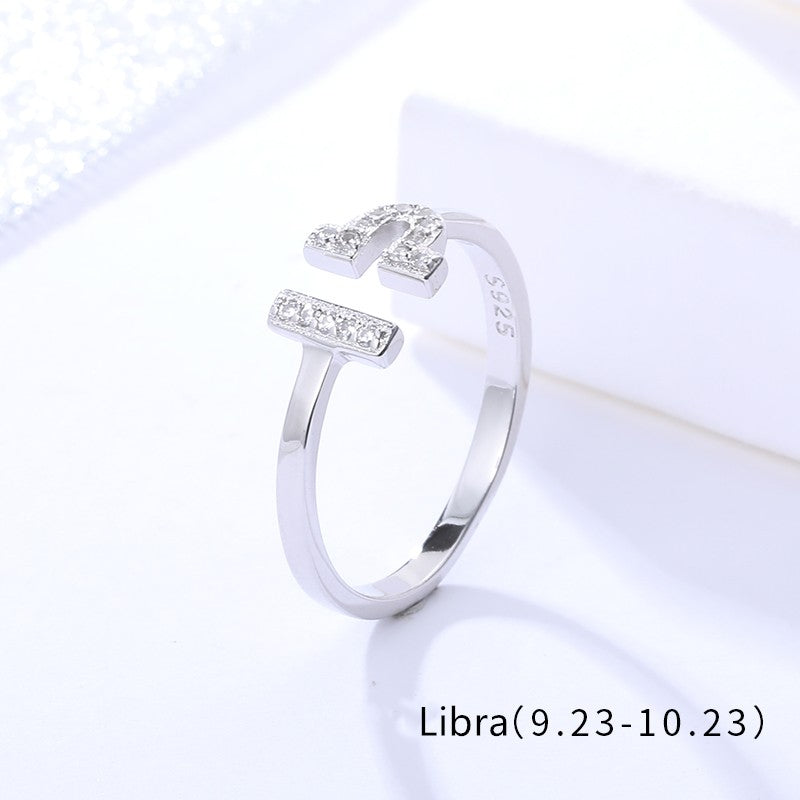 Sterling Silver Rhodium Plated CZ Zodiac Sign Ring