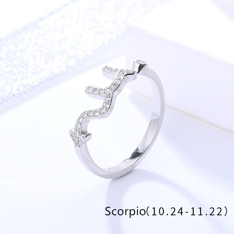 Sterling Silver Rhodium Plated CZ Zodiac Sign Ring